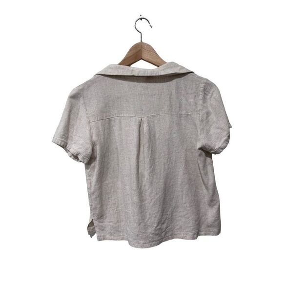 Lisa Says Gah Short Sleeve Collared Cropped Button Front Shirt Beige Size XS - Picture 4 of 12